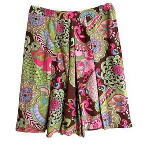 Vintage 90s 100% Silk Skirt Green Pink Preppy Paisley Print Flowy Circle Midi 6